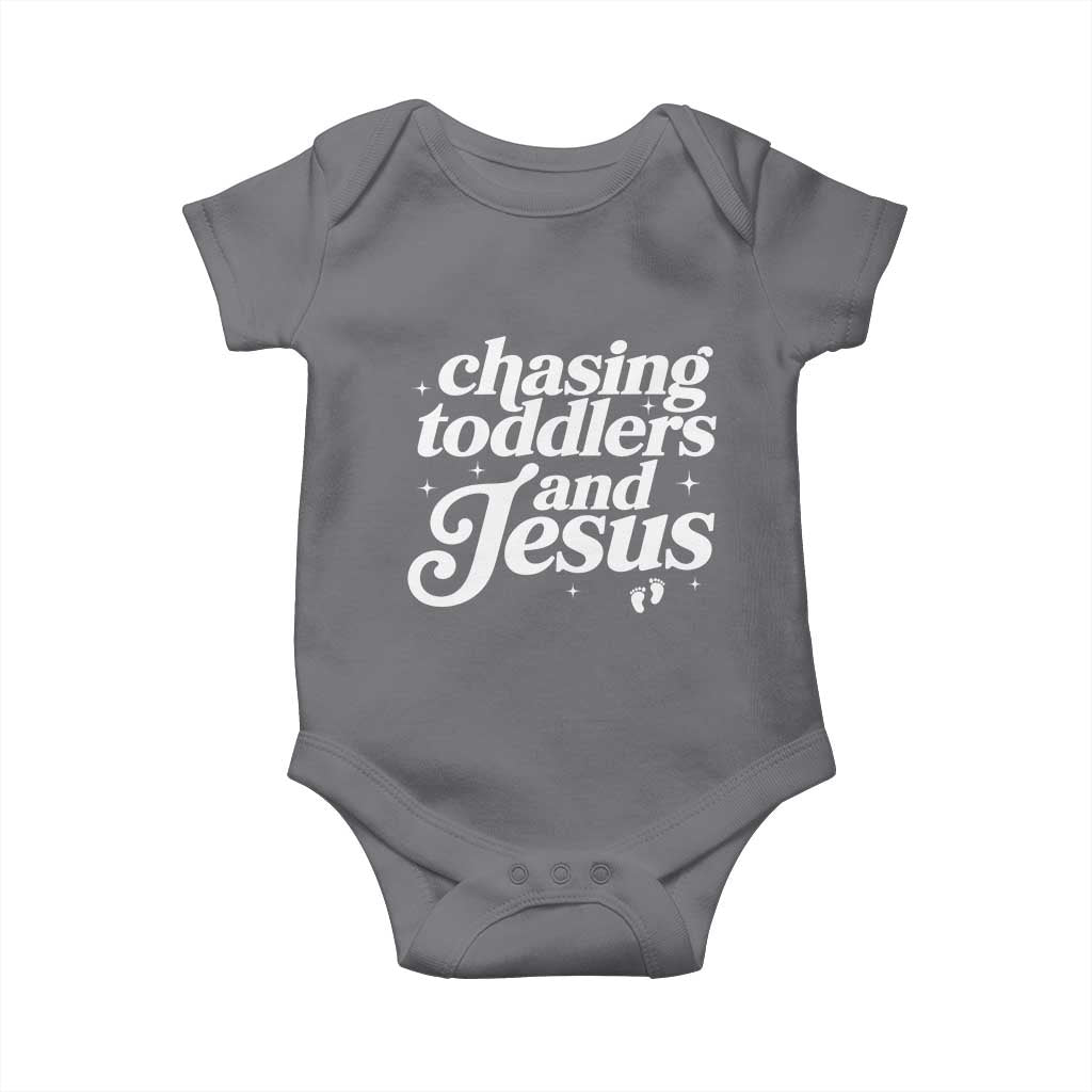 Christian Mom Baby Onesie Chasing Jesus And Toddlers TS10 Charcoal Print Your Wear