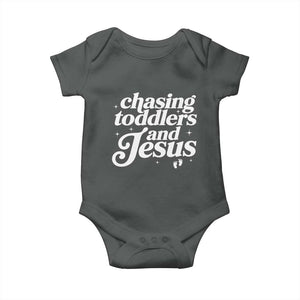 Christian Mom Baby Onesie Chasing Jesus And Toddlers TS10 Dark Heather Print Your Wear