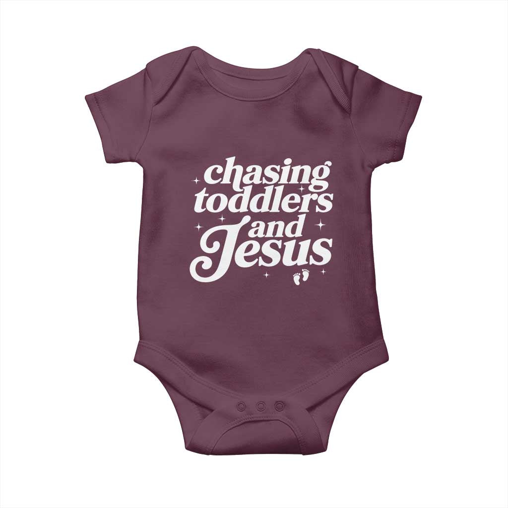 Christian Mom Baby Onesie Chasing Jesus And Toddlers TS10 Maroon Print Your Wear