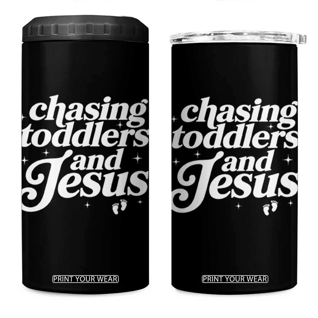 Christian Mom 4 in 1 Can Cooler Tumbler Chasing Jesus And Toddlers TS10 One Size: 16 oz Black Print Your Wear