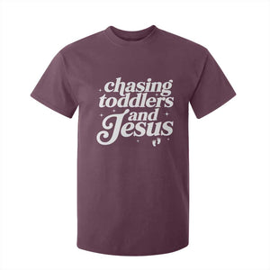 Christian Mom T Shirt For Kid Chasing Jesus And Toddlers TS10 Maroon Print Your Wear