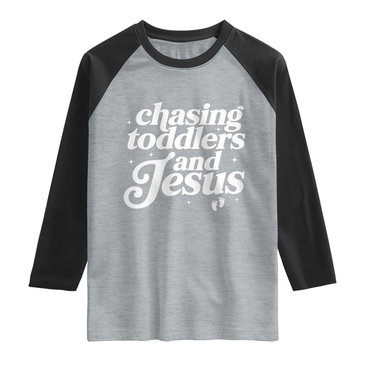 Christian Mom Raglan Shirt Chasing Jesus And Toddlers TS10 Heather Gray Black Print Your Wear