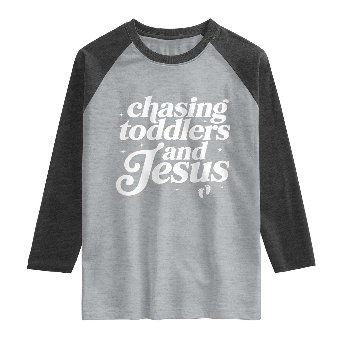 Christian Mom Raglan Shirt Chasing Jesus And Toddlers TS10 Heather Gray Heather Charcoal Print Your Wear