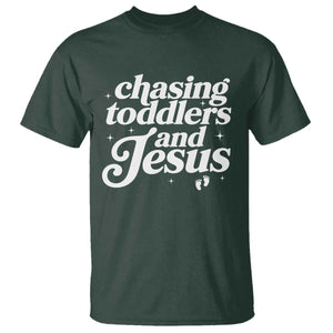 Christian Mom T Shirt Chasing Jesus And Toddlers TS10 Dark Forest Green Print Your Wear