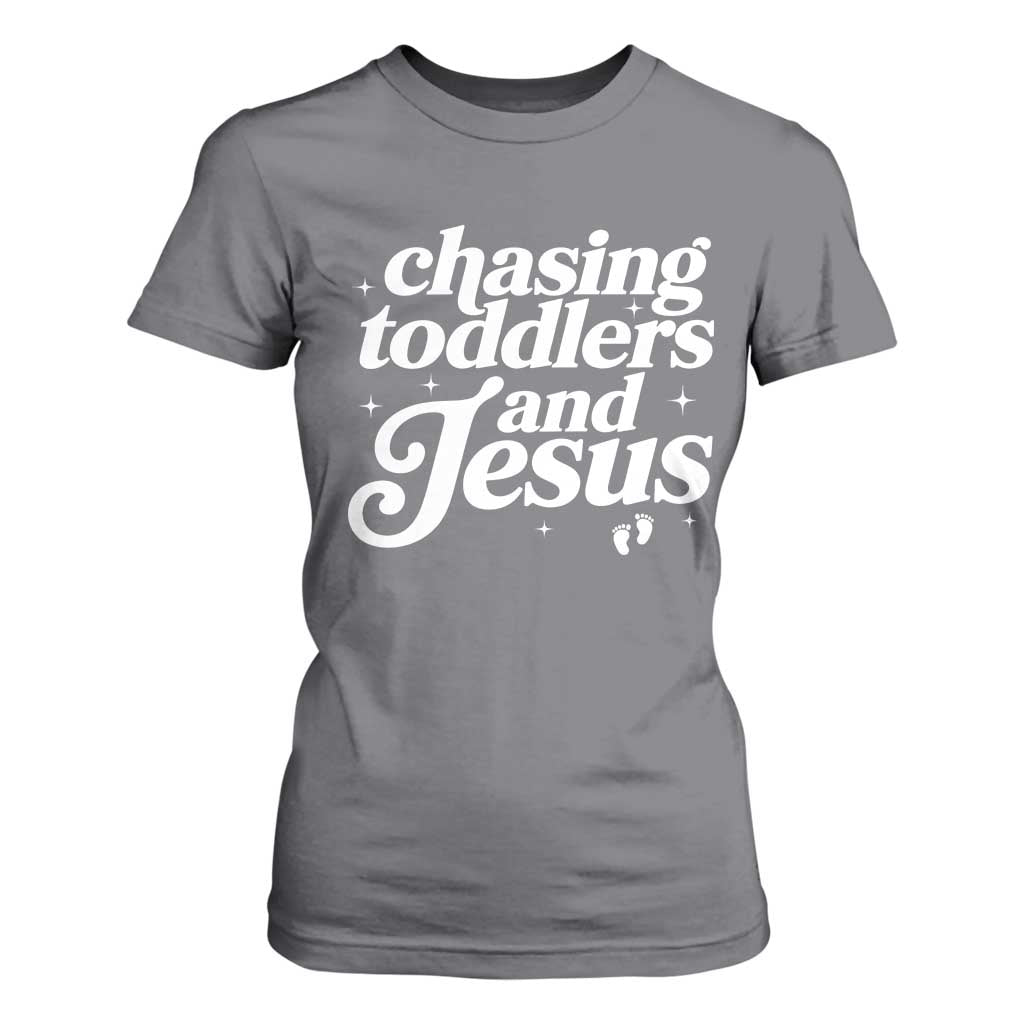 Christian Mom T Shirt For Women Chasing Jesus And Toddlers TS10 Charcoal Print Your Wear