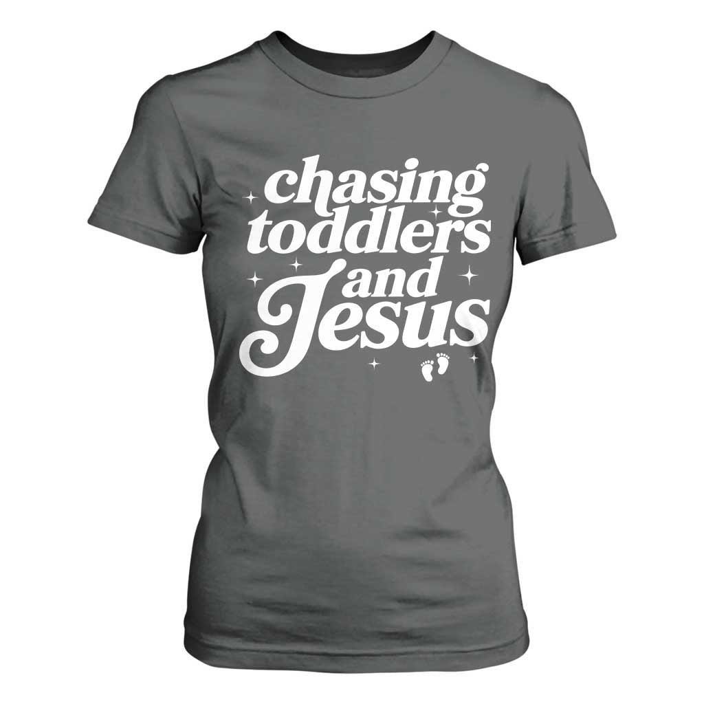 Christian Mom T Shirt For Women Chasing Jesus And Toddlers TS10 Dark Heather Print Your Wear
