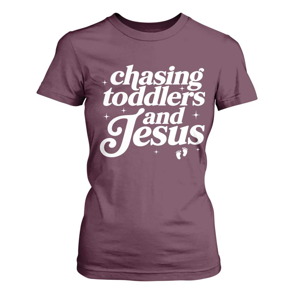 Christian Mom T Shirt For Women Chasing Jesus And Toddlers TS10 Maroon Print Your Wear