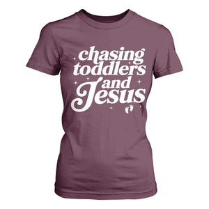 Christian Mom T Shirt For Women Chasing Jesus And Toddlers TS10 Maroon Print Your Wear