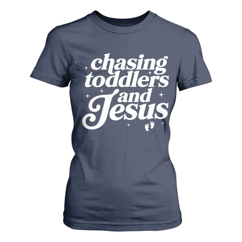 Christian Mom T Shirt For Women Chasing Jesus And Toddlers TS10 Navy Print Your Wear