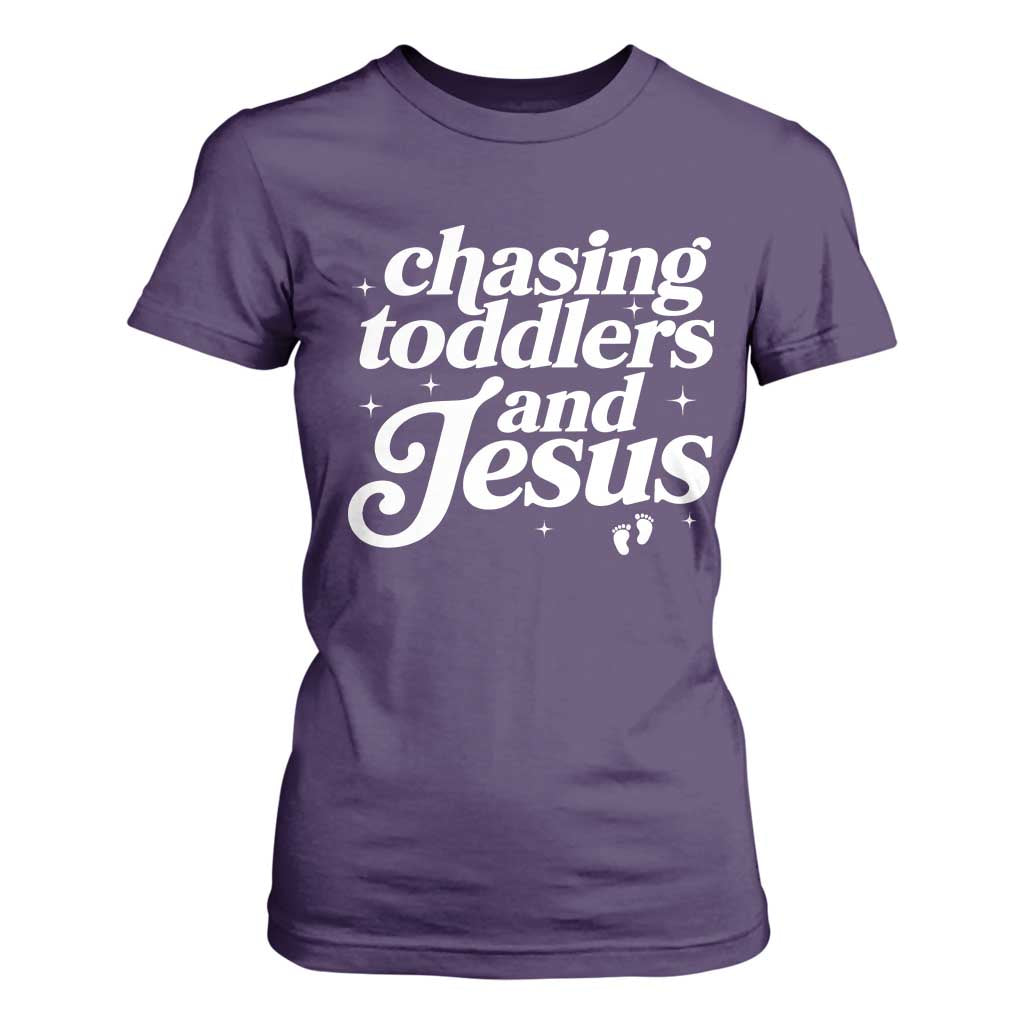 Christian Mom T Shirt For Women Chasing Jesus And Toddlers TS10 Purple Print Your Wear