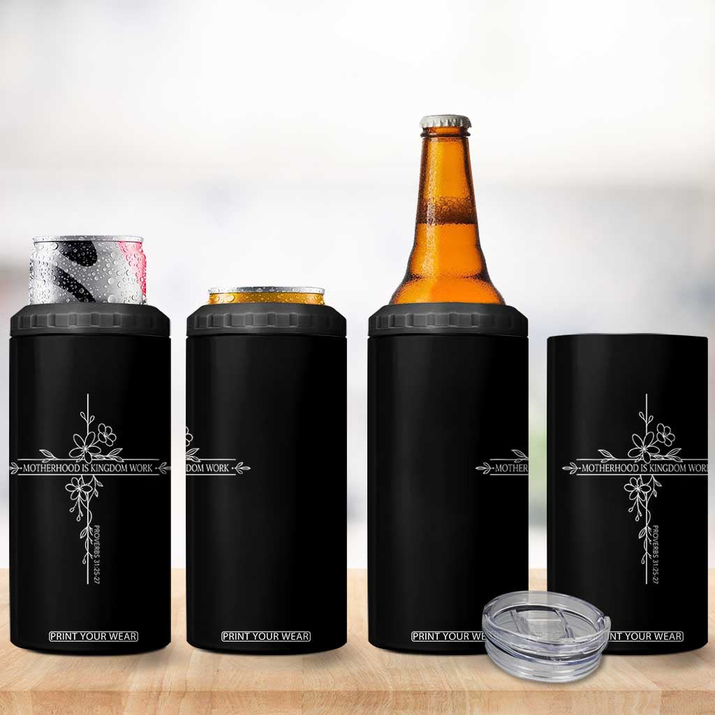 Motherhood Is Kingdom Work 4 in 1 Can Cooler Tumbler Floral Cross Christian Mama Mothers Day TS10 Print Your Wear