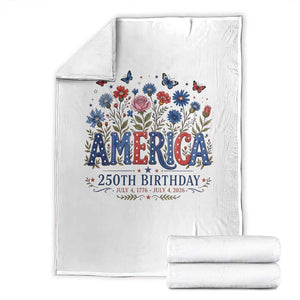 Floral 250th Anniversary Throw Blanket Wildflower Independence Day 250 Years Birthday 1776 2026 TS10 White Print Your Wear