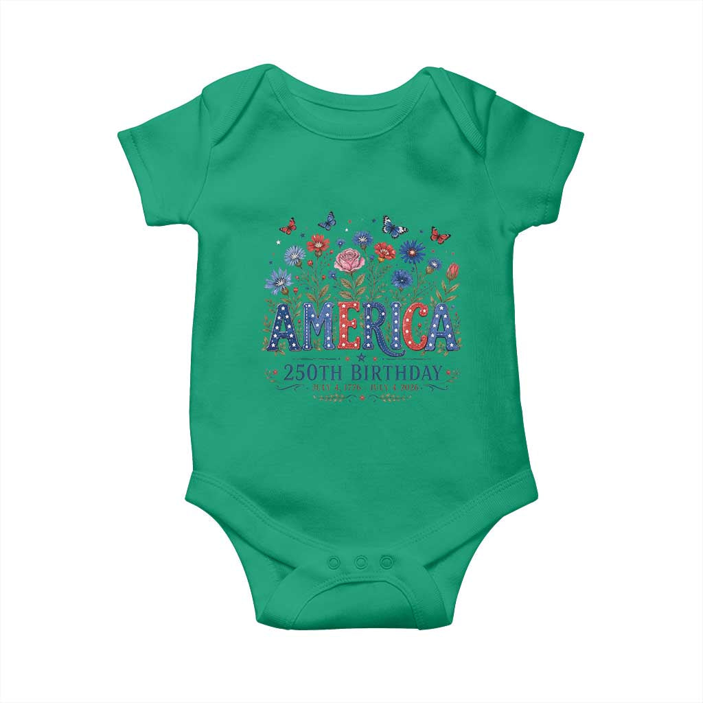 Floral 250th Anniversary Baby Onesie Wildflower Independence Day 250 Years Birthday 1776 2026 TS10 Irish Green Print Your Wear