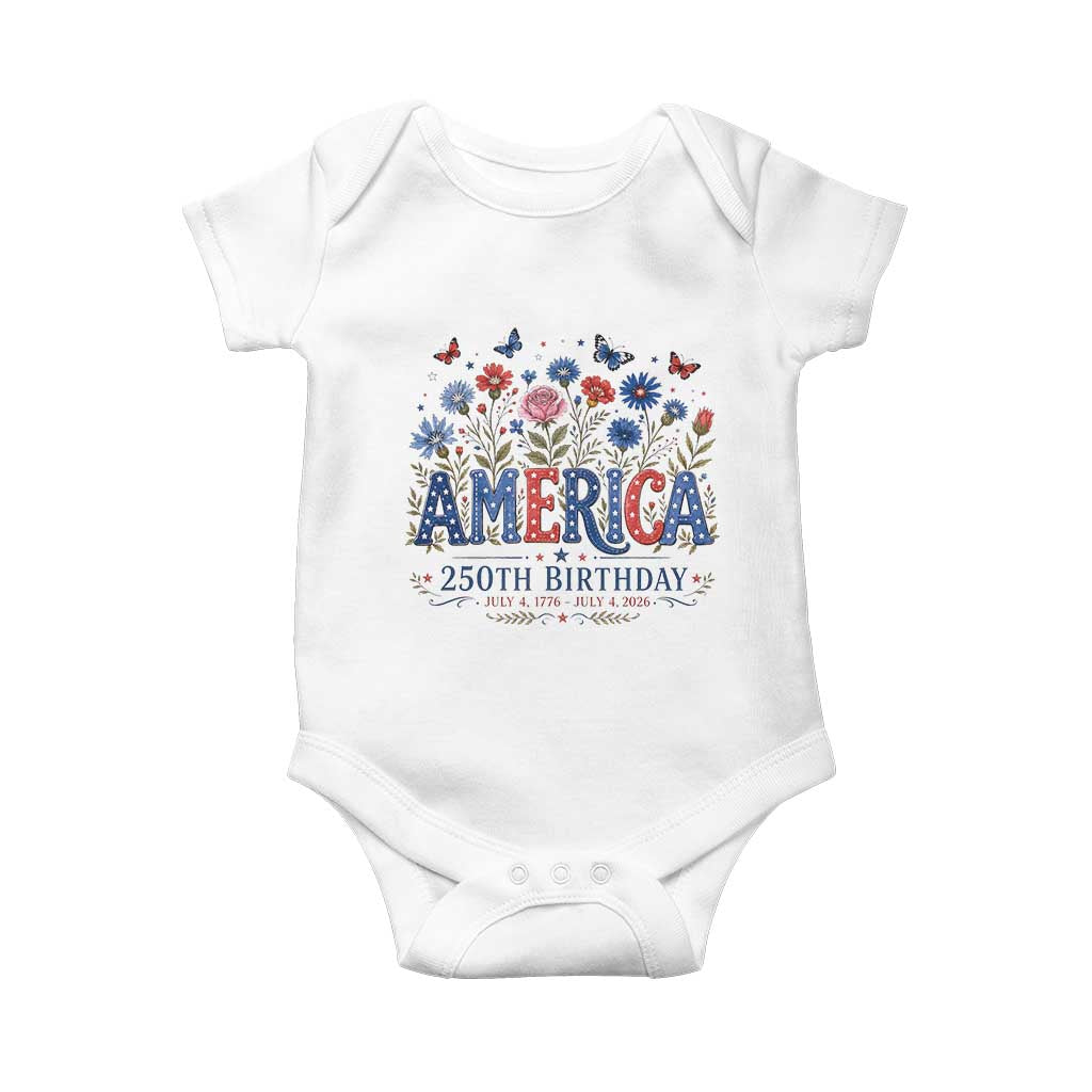 Floral 250th Anniversary Baby Onesie Wildflower Independence Day 250 Years Birthday 1776 2026 TS10 White Print Your Wear
