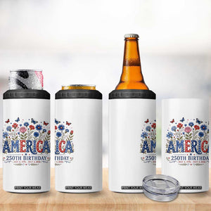 Floral 250th Anniversary 4 in 1 Can Cooler Tumbler Wildflower Independence Day 250 Years Birthday 1776 2026 TS10 Print Your Wear