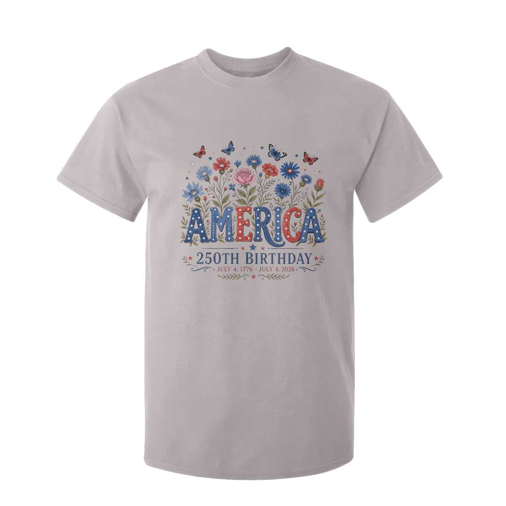 Floral 250th Anniversary T Shirt For Kid Wildflower Independence Day 250 Years Birthday 1776 2026 TS10 Ice Gray Print Your Wear
