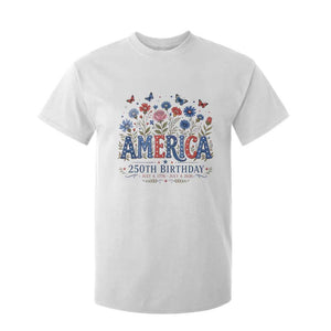 Floral 250th Anniversary T Shirt For Kid Wildflower Independence Day 250 Years Birthday 1776 2026 TS10 White Print Your Wear