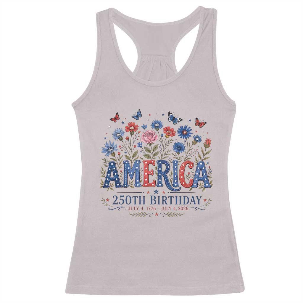 Floral 250th Anniversary Racerback Tank Top Wildflower Independence Day 250 Years Birthday 1776 2026 TS10 Ice Gray Print Your Wear