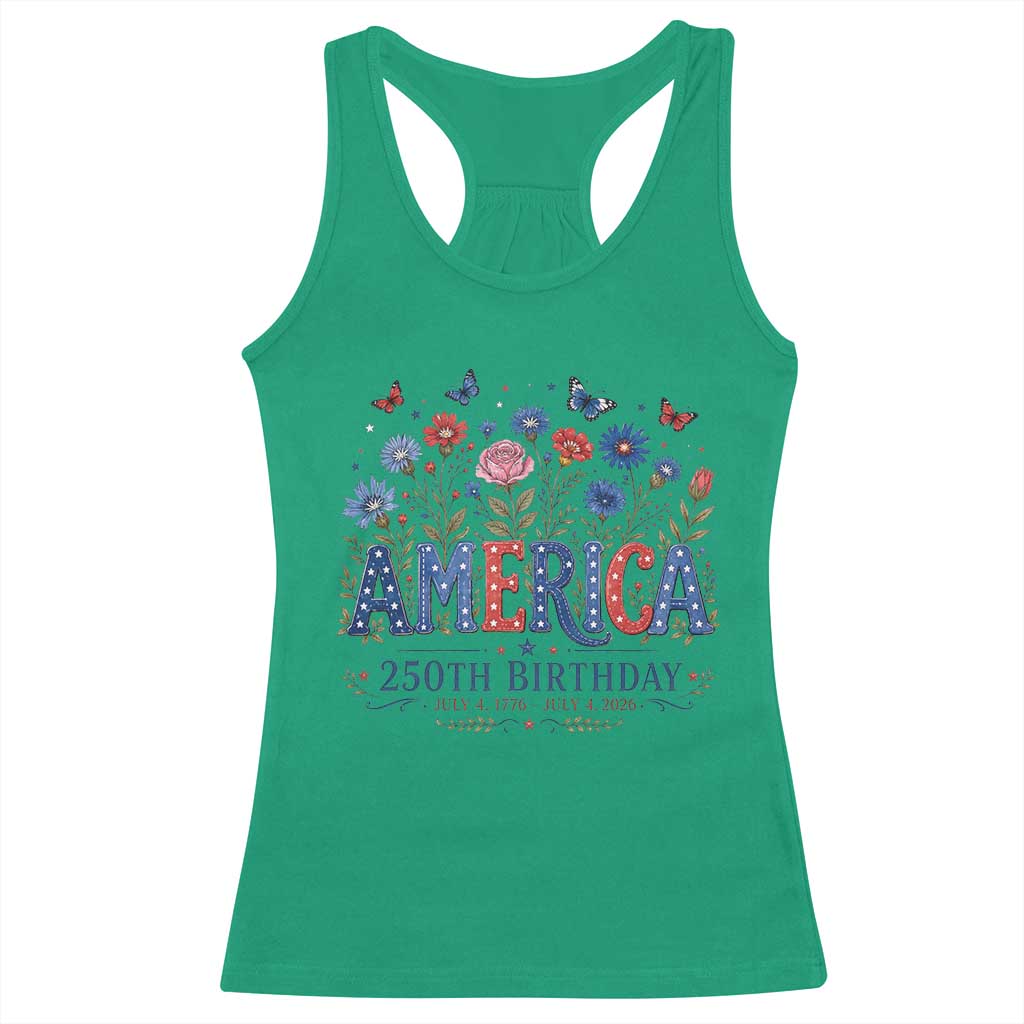 Floral 250th Anniversary Racerback Tank Top Wildflower Independence Day 250 Years Birthday 1776 2026 TS10 Irish Green Print Your Wear