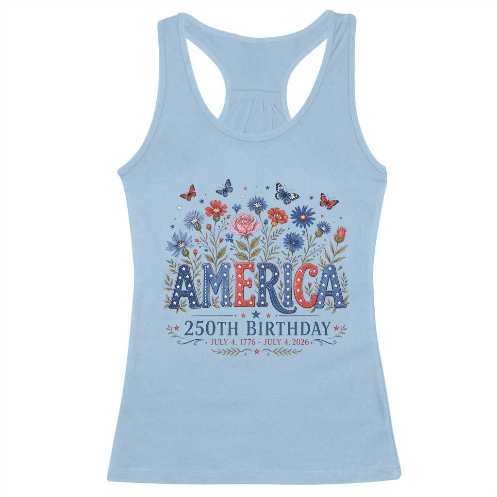 Floral 250th Anniversary Racerback Tank Top Wildflower Independence Day 250 Years Birthday 1776 2026 TS10 Light Blue Print Your Wear