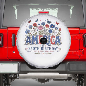 Floral 250th Anniversary Spare Tire Cover Wildflower Independence Day 250 Years Birthday 1776 2026 TS10 White Print Your Wear