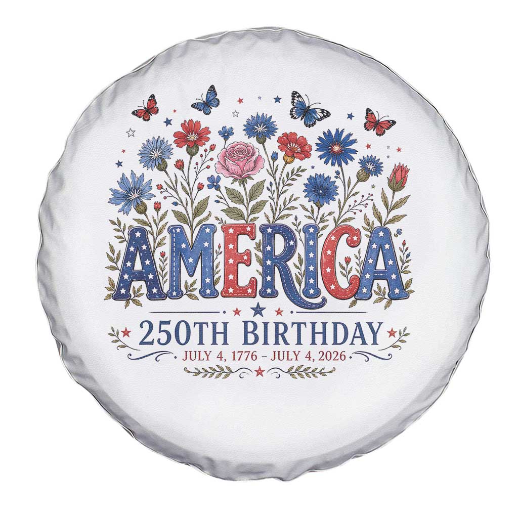 Floral 250th Anniversary Spare Tire Cover Wildflower Independence Day 250 Years Birthday 1776 2026 TS10 Print Your Wear