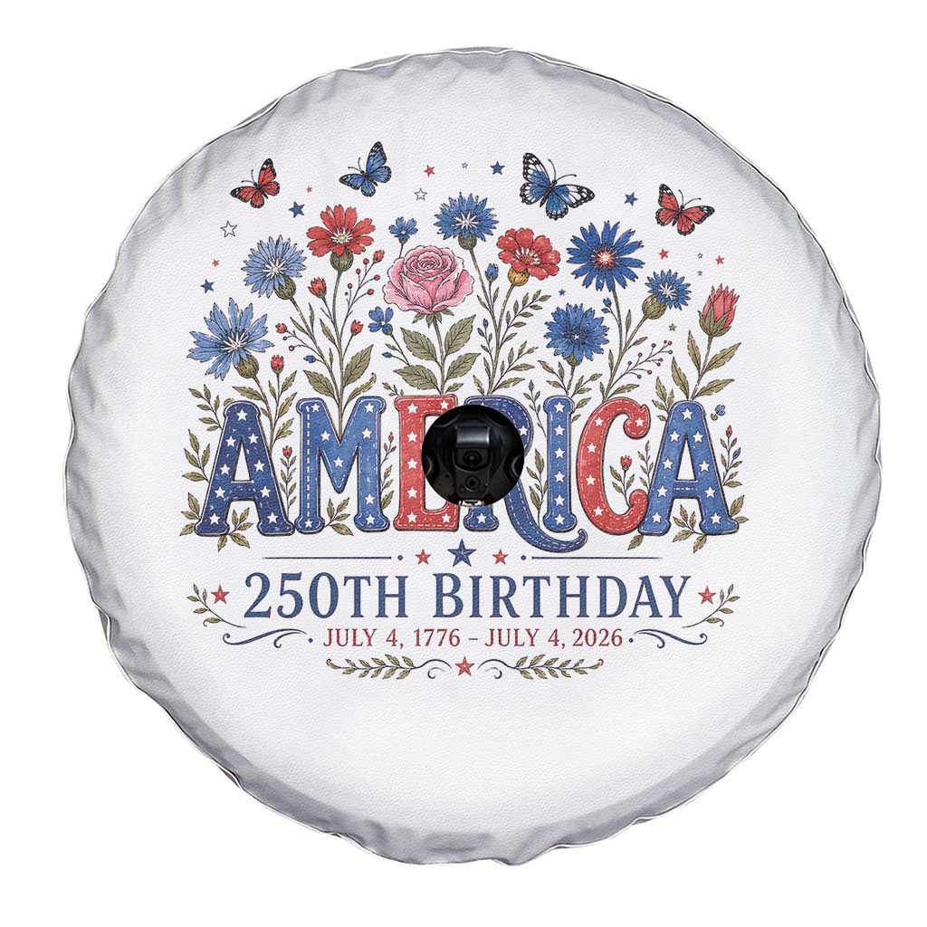Floral 250th Anniversary Spare Tire Cover Wildflower Independence Day 250 Years Birthday 1776 2026 TS10 Print Your Wear