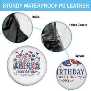 Floral 250th Anniversary Spare Tire Cover Wildflower Independence Day 250 Years Birthday 1776 2026 TS10 Print Your Wear