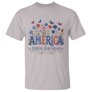 Floral 250th Anniversary T Shirt Wildflower Independence Day 250 Years Birthday 1776 2026 TS10 Ice Gray Print Your Wear