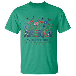 Floral 250th Anniversary T Shirt Wildflower Independence Day 250 Years Birthday 1776 2026 TS10 Irish Green Print Your Wear