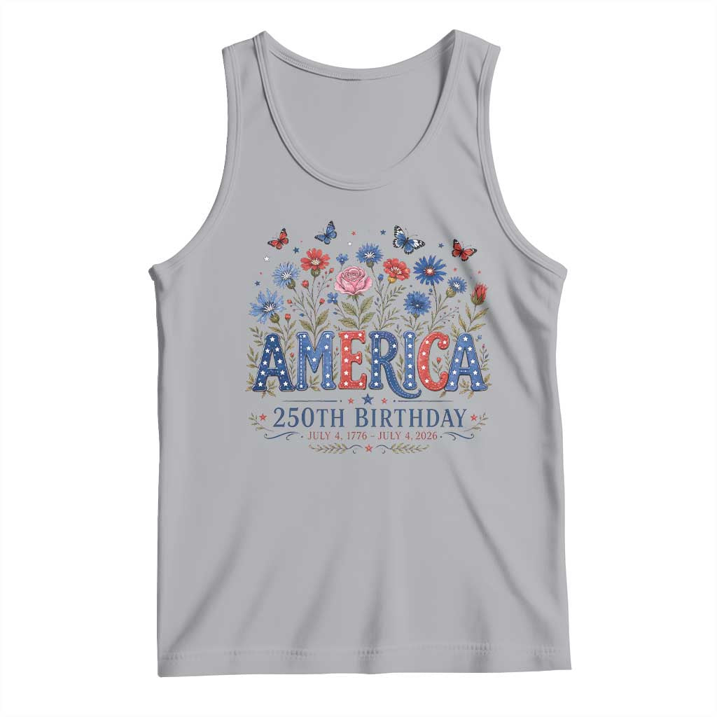 Floral 250th Anniversary Tank Top Wildflower Independence Day 250 Years Birthday 1776 2026 TS10 Athletic Heather Print Your Wear