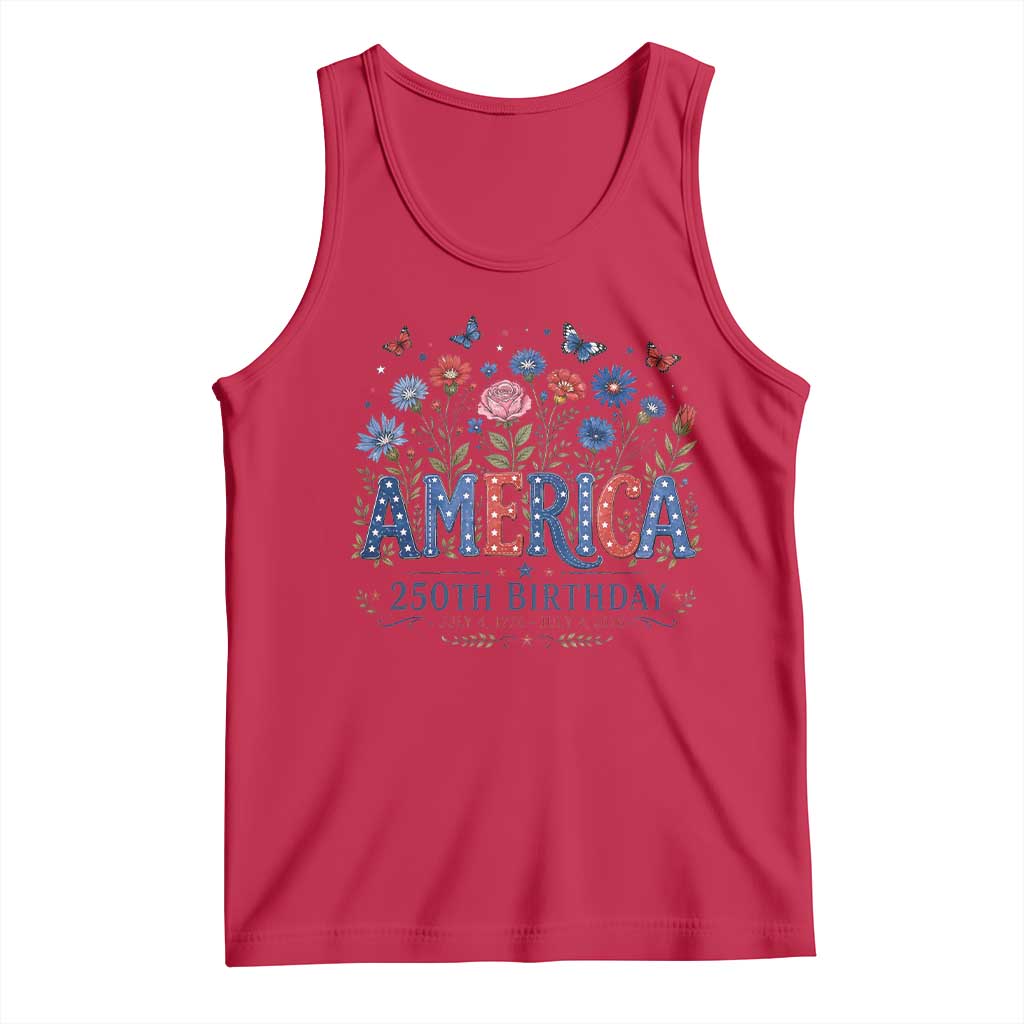 Floral 250th Anniversary Tank Top Wildflower Independence Day 250 Years Birthday 1776 2026 TS10 Red Print Your Wear