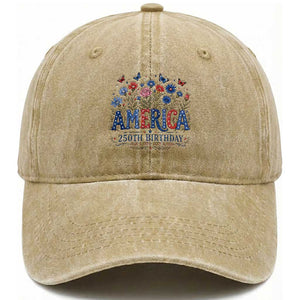 Floral 250th Anniversary Washed Cotton Baseball Cap Wildflower Independence Day 250 Years Birthday 1776 2026 TS10 Print Your Wear