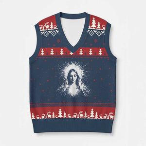 Catholic Virgin Mary V-Neck Knit Sweater Vest Vintage Marian Face Christian Our Lady TS10 Navy Red Print Your Wear
