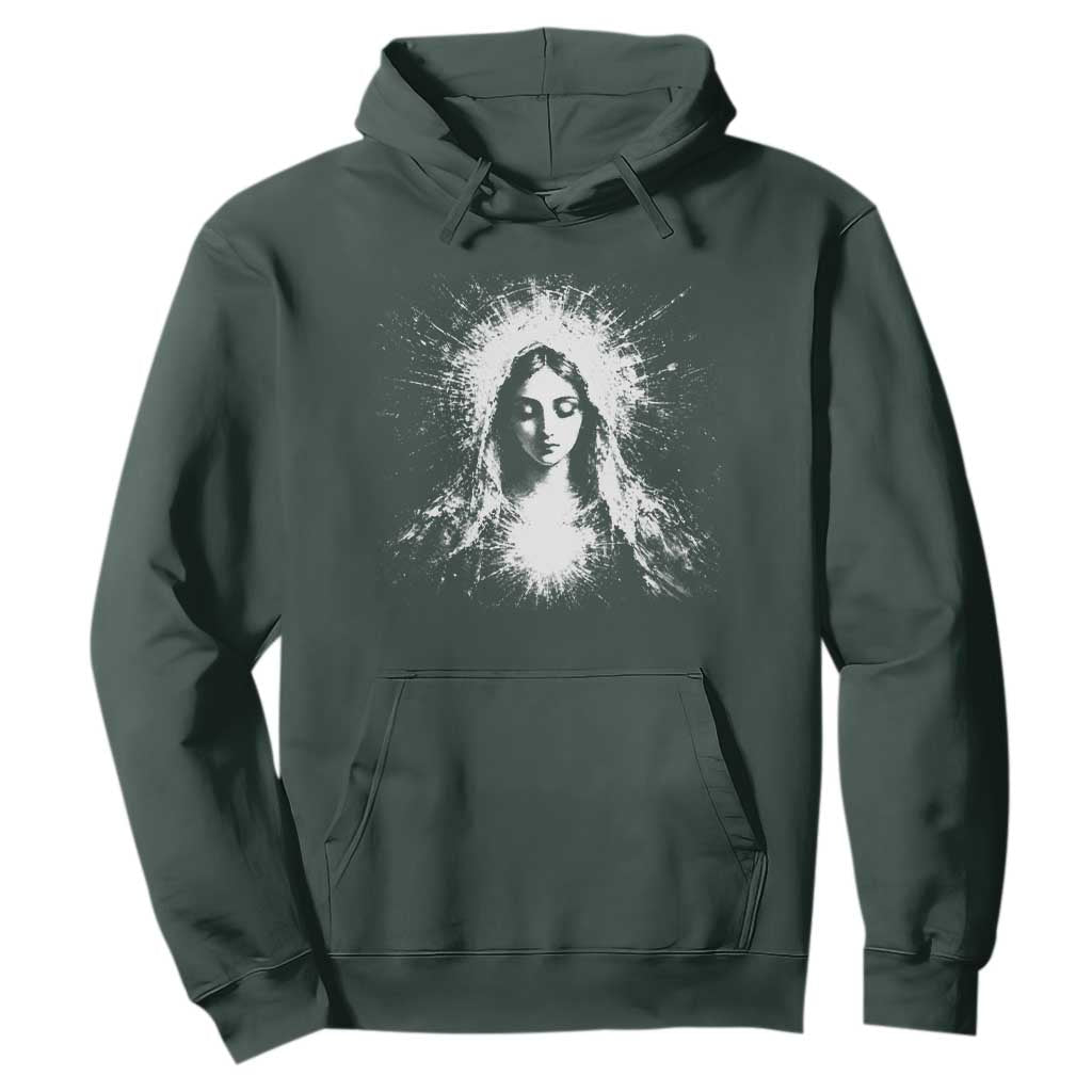 Catholic Virgin Mary Hoodie Vintage Marian Face Christian Our Lady TS10 Dark Forest Green Print Your Wear