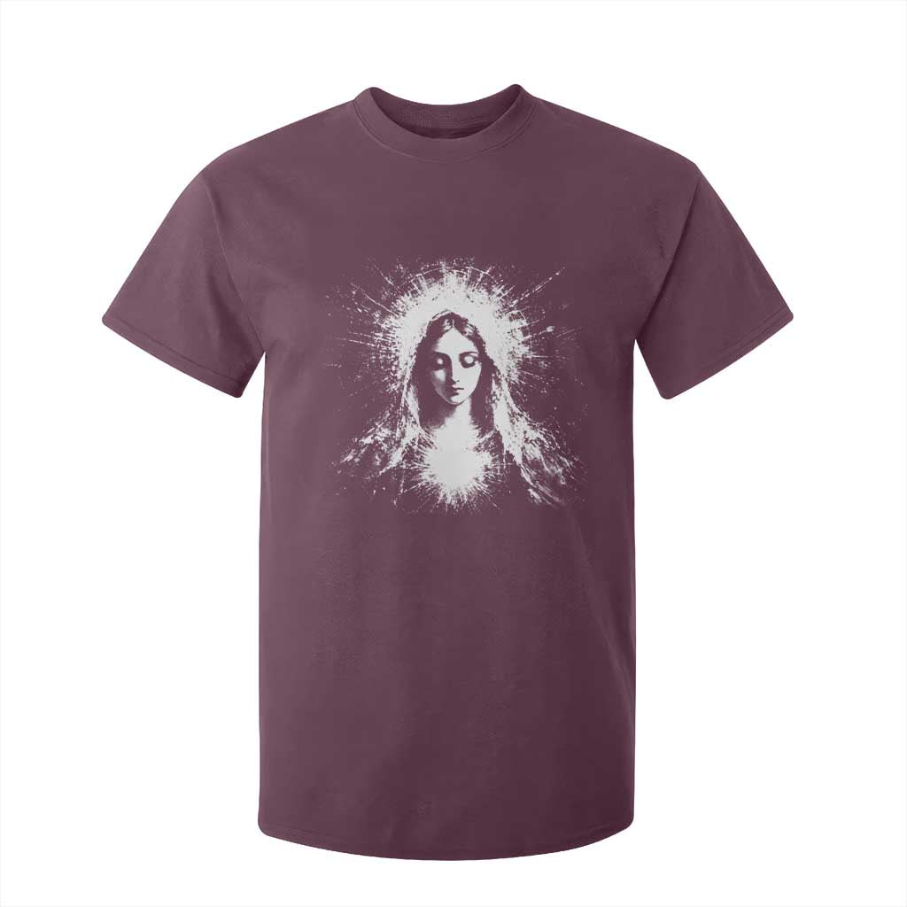 Catholic Virgin Mary T Shirt For Kid Vintage Marian Face Christian Our Lady TS10 Maroon Print Your Wear