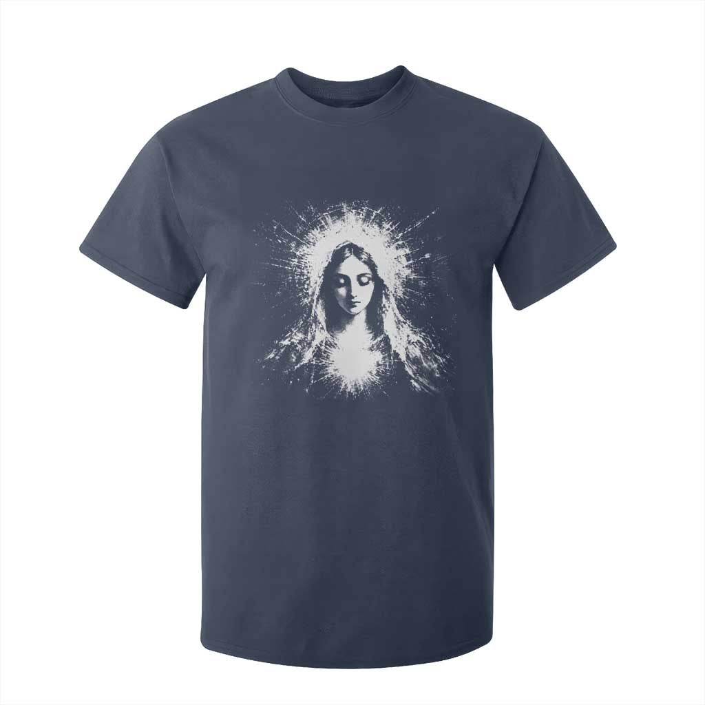 Catholic Virgin Mary T Shirt For Kid Vintage Marian Face Christian Our Lady TS10 Navy Print Your Wear