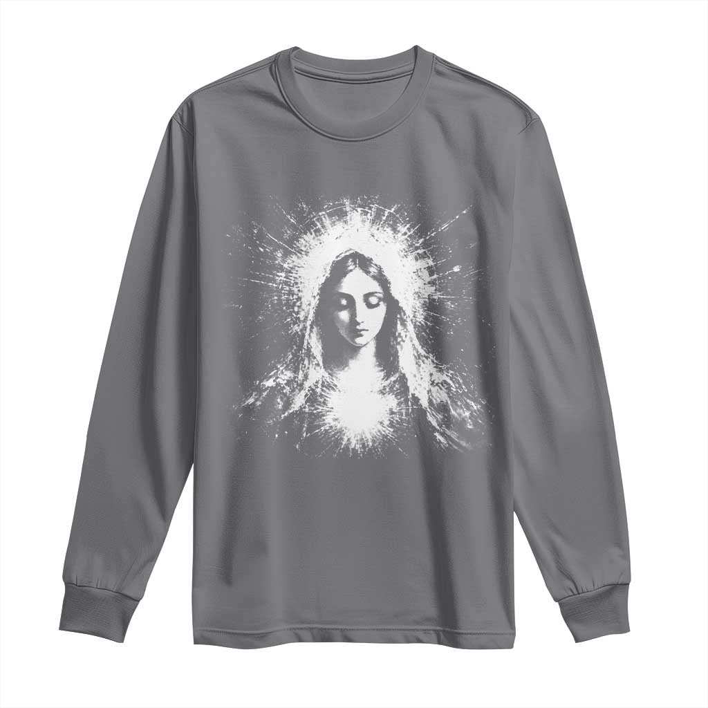 Catholic Virgin Mary Long Sleeve Shirt Vintage Marian Face Christian Our Lady TS10 Charcoal Print Your Wear