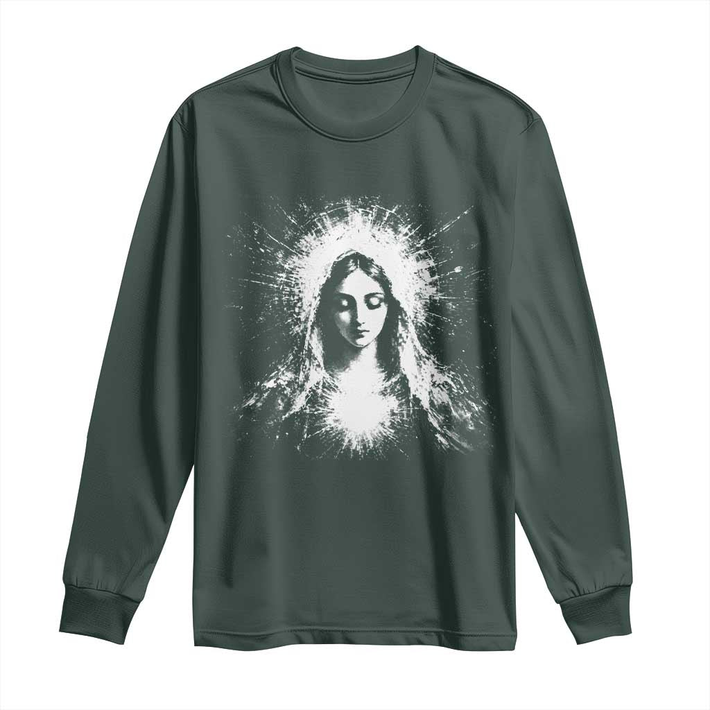 Catholic Virgin Mary Long Sleeve Shirt Vintage Marian Face Christian Our Lady TS10 Dark Forest Green Print Your Wear