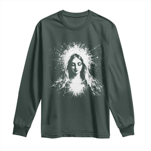 Catholic Virgin Mary Long Sleeve Shirt Vintage Marian Face Christian Our Lady TS10 Dark Forest Green Print Your Wear