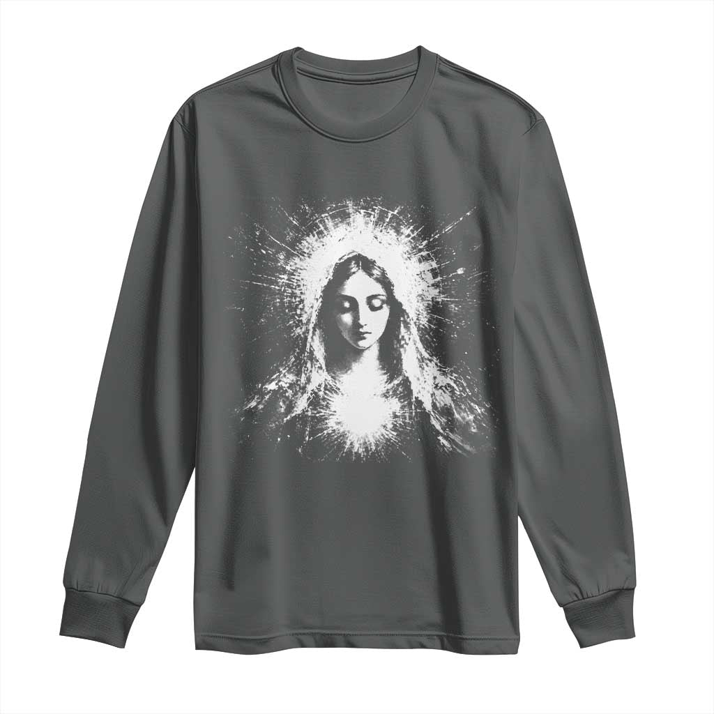 Catholic Virgin Mary Long Sleeve Shirt Vintage Marian Face Christian Our Lady TS10 Dark Heather Print Your Wear