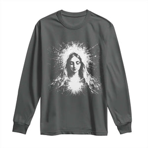 Catholic Virgin Mary Long Sleeve Shirt Vintage Marian Face Christian Our Lady TS10 Dark Heather Print Your Wear