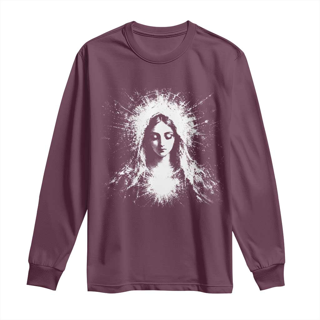 Catholic Virgin Mary Long Sleeve Shirt Vintage Marian Face Christian Our Lady TS10 Maroon Print Your Wear