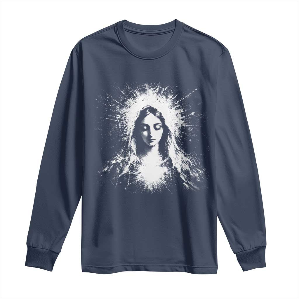 Catholic Virgin Mary Long Sleeve Shirt Vintage Marian Face Christian Our Lady TS10 Navy Print Your Wear