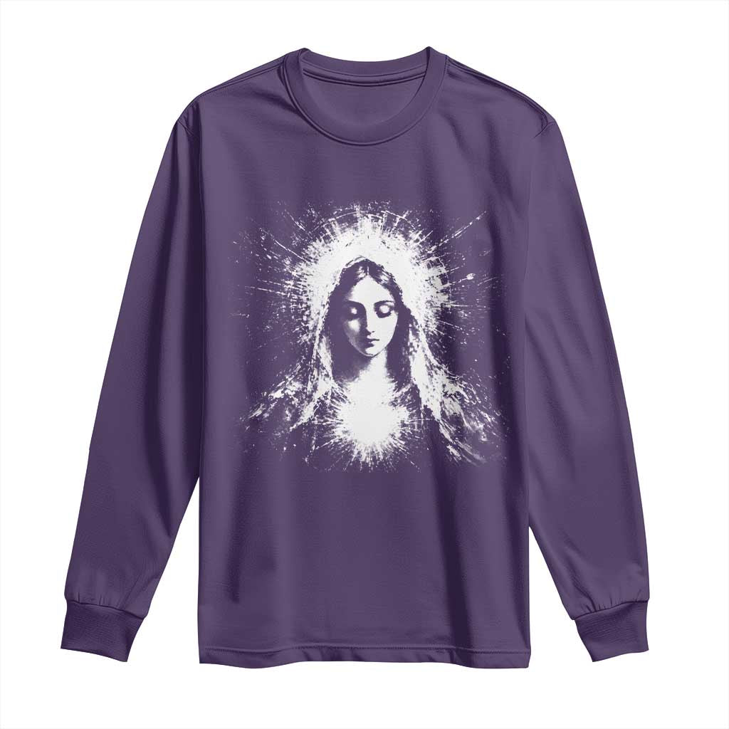 Catholic Virgin Mary Long Sleeve Shirt Vintage Marian Face Christian Our Lady TS10 Purple Print Your Wear