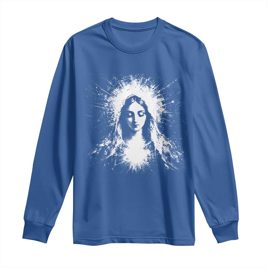 Catholic Virgin Mary Long Sleeve Shirt Vintage Marian Face Christian Our Lady TS10 Royal Blue Print Your Wear