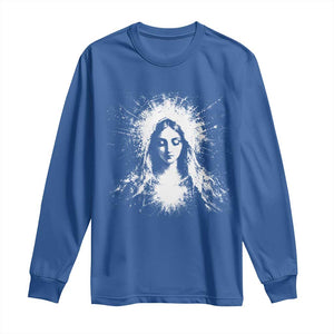 Catholic Virgin Mary Long Sleeve Shirt Vintage Marian Face Christian Our Lady TS10 Royal Blue Print Your Wear