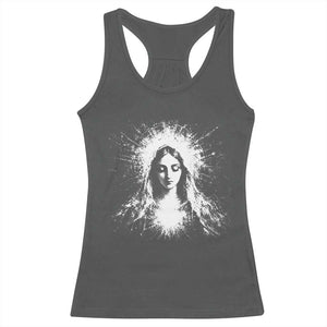Catholic Virgin Mary Racerback Tank Top Vintage Marian Face Christian Our Lady TS10 Dark Heather Print Your Wear