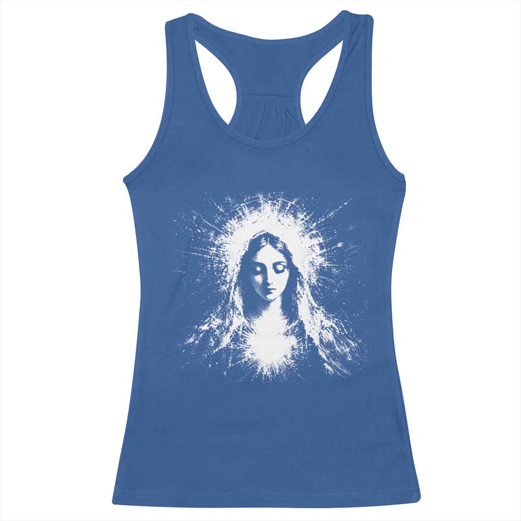 Catholic Virgin Mary Racerback Tank Top Vintage Marian Face Christian Our Lady TS10 Royal Blue Print Your Wear