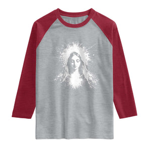 Catholic Virgin Mary Raglan Shirt Vintage Marian Face Christian Our Lady TS10 Heather Gray Heather Red Print Your Wear